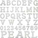 36 Pieces Iron on Letter A-Z 0-9 White Pearl Rhinestone Chenille Letter Patches Iron on Glitter Alphabet Number Bling Patches Decorative Repair Patches for Fabric Shirts Crafts Clothing DIY Decor