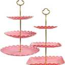 RAUVOLFIA 2 Pack of Plastic Round & Square Dessert Cupcake Stand, 3 Tier Cup Cake Holder Tower for Tea Party/Birthday/Wedding, Plastic Tiered Serving Tray (Pink)