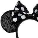 A Miaow Colorful Sequin Headband Glitter Bow Hair Clasp Adults Women Butterfly Hair Hoop Birthday Party Holiday Park Photo Supply (Black White)