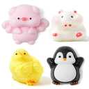JOYIN 4 Pcs Animal Taba Squishy Toys, Soft Squeeze Fidgets,Chick, Pig, Hamster,Penguin Fufu Squishy Toys,Cute Taba Squishy Toys for Kids Easter Party Favors & Gifts