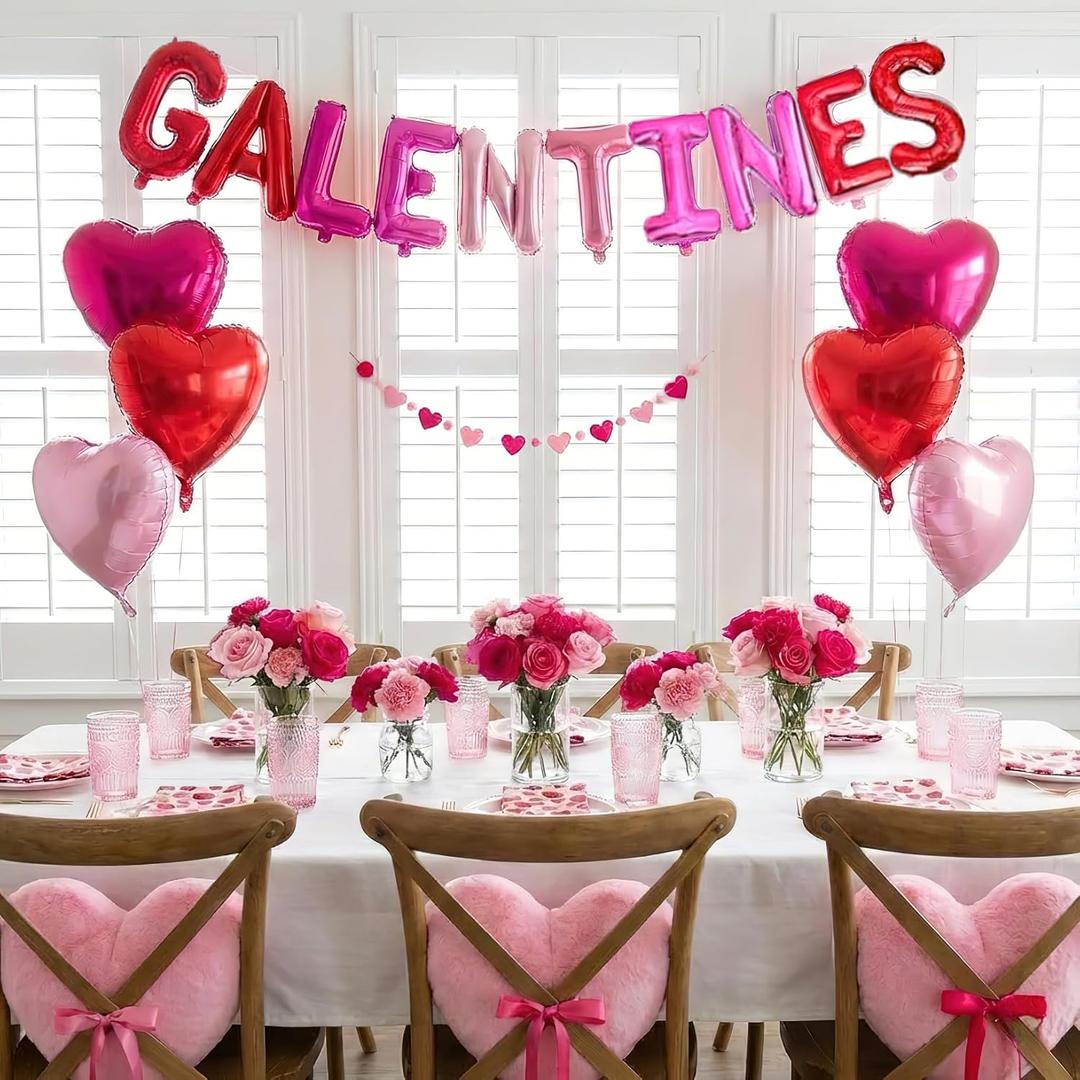 Galentines balloons, Galentine's Day Decor,Valentine's Day Balloon Banner, 16in Galentines Balloons with Heart Shaped Balloons for Valentines Day Supplies, Galentine's Day Decorations (pastel pink)