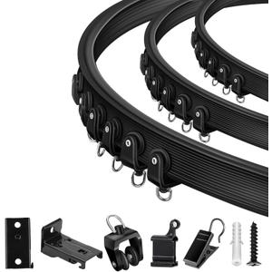 TOKPLNU Ceiling Curtain Track, 12 Ft Black Flexible Bendable Curved Curtain Rail Wall Mount Sliding Ceiling Track System Set for Bay Window, Room Divider