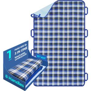 35" x 60" Waterproof Bed Pads with 8 Handles, Positioning Bed Pad for Incontinence, Reusable Bed Underpads, Washable Pads for Adult, Elderly, Bedwet Kids, Bedridden