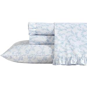 Laura Ashley - Full Sheet Set, Breathable Percale Cotton Bedding, 200 Thread Count, Floral Home Decor (Victoria Blue, Full)