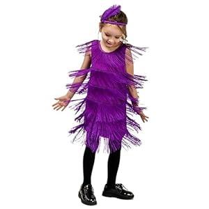 1920s Fringed Dress Round Neck Flapper Dress Retro Latin Dance Stage Costumes for 3-12 Girls (Small, Gold)