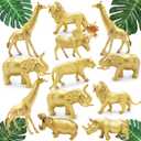 Metallic Gold Safari Animals Figurines Toys 12Pcs, Jungle Animal Figures, Wild Plastic Animals with Giraffe Lion Elephant for Baby Shower Decor, Wild Themed Birthday Wedding Party Favors