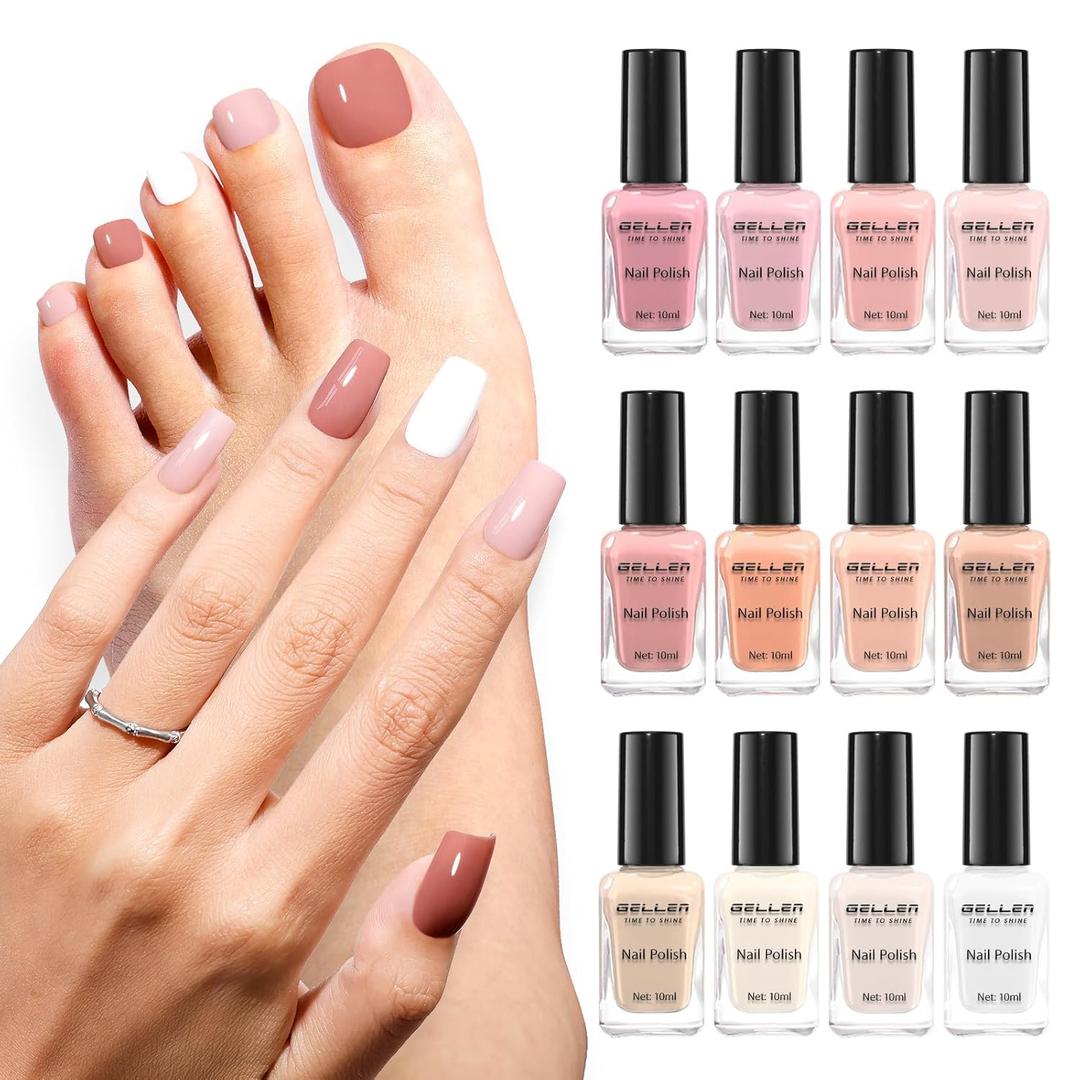 GELLEN French Manicure Nail Polish, Neutral Nude White Regular Nail Polish French Tip Set, Quick Air Dry, 10ml 12-Color Set for Finger Toe Nails Salon Home, Non UV Gel, HEMA Free, TPO Free, Non-toxic