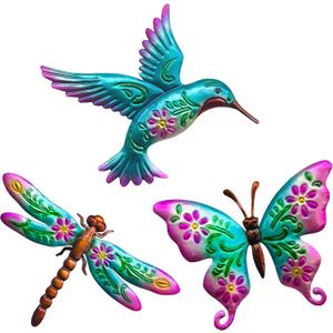 WAIU Metal Wall Art Decorative Hanging Ornaments Hummingbird Butterfly Dragonfly 3-Piece Set Suitable for Living Room Bedroom Garden Porch Patio Wall Decor Ornaments