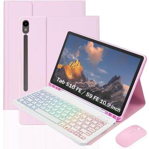 Backlit Keyboard Case for Samsung Galaxy Tab S10 Lite/ S10 FE/ S9 FE 10.9-11 Inch, 3 Color Backlit, Detachable Keyboard, with S Pen Holder and Mouse