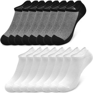 SkiBeaut Men Socks 4 or 8 Pairs No Show Low Cut Casual Athletic Running Cotton Invisible Socks US Size 6-12 (#3 Black+ Grey (8 Pairs))