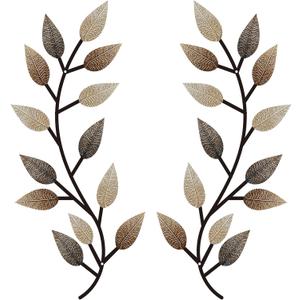 Zhengmy 2 Pieces Metal Tree Leaf Wall Decor Vine Olive Branch Leaf Wall Art Living Room, Hallway Wall Decor Outdoor Decoration(Vintage Brown)