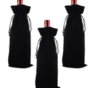 Beebeecraft 3Pcs 14.8x6 Inch Velvet Wine Bags Drawstring Champagne Wine Gift Bags Black Reusable Congrats Drinking Bottle Wrapping Pouches for Birthday Dinner Wedding Party