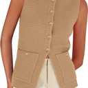 PRETTYGARDEN Women's 2026 Spring Sweater Vest Sleeveless Button Down Knit Cardigan Tank Tops Summer Business Casual Outfits (Khaki,Small)