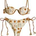 Women's 2 Piece Tropical Underwire Bathing Suit Spaghetti Strap Push Up Swimsuit Boho Bikini Sets (Beige) X-Small