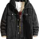 DOSLAVIDA Men's Distressed Denim Jacket Unisex Button Down Jean Coat Casual Long Sleeve Trucker Hooded Jackets Outwear (Black, XL)