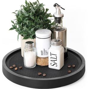 EOSAHR Non-Skid Wooden Lazy Susan Turntable for Cabinet  Chic 10.5" Lazy Susan Turntable and Bathroom Tray for Bathroom Decor & Coffee Table - Ideal for Home and Kitchen (Black)