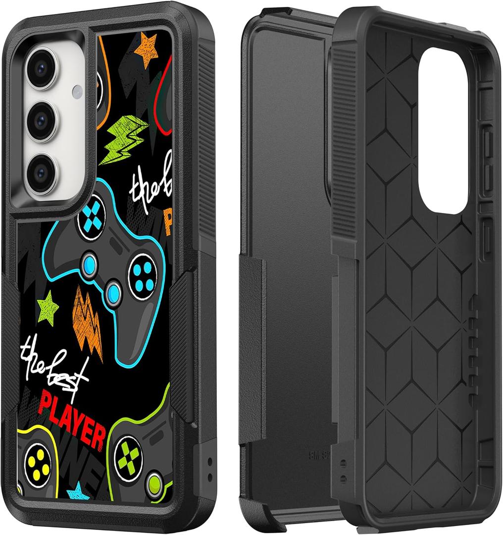Case for Samsung Galaxy S24, Gaming Controller Best Player Pattern Shock-Absorption Hard PC and Inner Silicone Hybrid Dual Layer Armor Defender Case for Samsung Galaxy S24