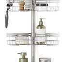 Zenna Home Tension Pole Shower Caddy Corner Organizer, Adjustable Standing Shower Caddy with 4 L-shaped Baskets and Hooks, Rust Resistant Bathroom Tension Rod Organizer, 60 to 97 Inch, Satin Nickel