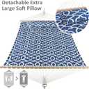 SUNCREAT Double Tree Hammock with Hardwood Spreader Bar, Extra Large Soft Pillow, Heavy Duty Hanging Hammock for Indoor, Outdoor, Blue Pattern, 
Product Dimensions	122"L x 55.1"W
Maximum Weight Recommendation	475 pounds