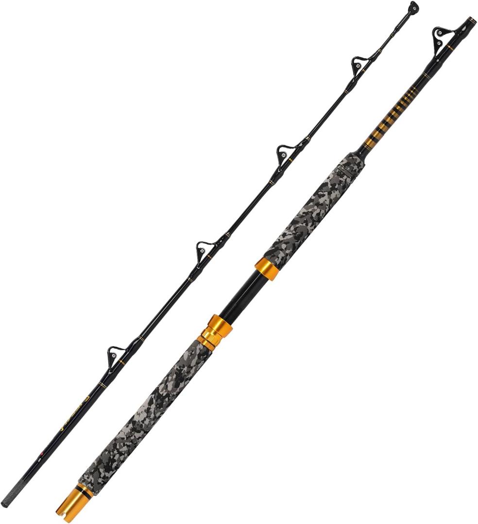 Fiblink 1-Piece Saltwater Offshore Trolling Rod 6-Feet Big Game Rod Conventional Boat Fishing Pole (Straight, 6 '- 2pc - 30-50lbs)