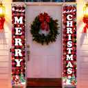 71 x 12 Inches Christmas Lighted Banner for Doorway Porch Yard, MERRY and CHRISTMAS Buffalo Plaid Holiday Theme Decor Outdoor Indoor Front Door Wall Welcome Hanging LED Banner Sign Decorations Party Supplies