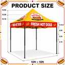 10x10 Hot Dog Themed Pop Up Canopy Tent Commercial Canopy for Food Vendors Heavy Duty Outdoor Catering Shelter Advertising Stand with Iron Frame and Silver Coated Fabric