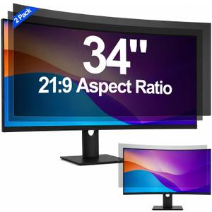 [2-Pack] 34 Inch Privacy Screen for Computer Curved Monitor, 21:9 Aspect Ratio Anti Blue Light Glare Shield, Removable Blackout Filter for Desktop Security, Anti-Spy Private Protector for 34" Monitor