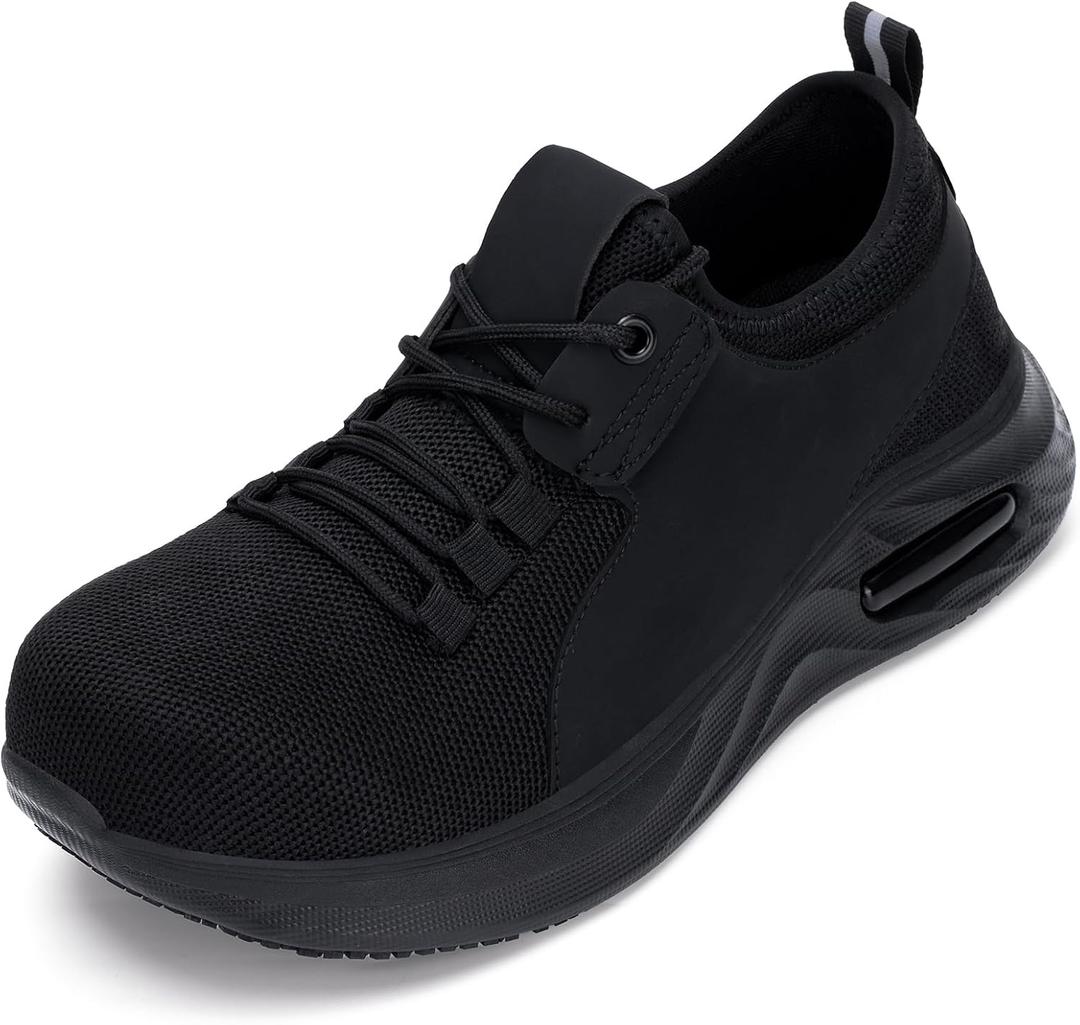 Ulogu Steel Toe Shoes for Women Men Wide Toe Box Work Shoes Waterproof Safety Sneakers Non Slip Thick Sole Black 12.5 Wide Women/10.5 Wide Men