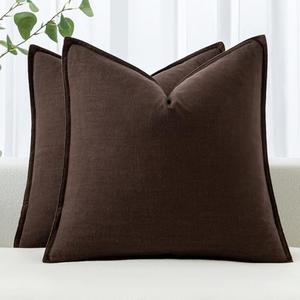MIULEE Decorative Linen Pillow Covers 18x18 Inch Dark Brown Boho Farmhouse Neutral Winter Couch Throw Pillows for Bed Pack of 2 Accent Modern Pillowcase Sofa Livingroom Home Decor