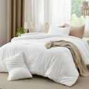 Bedsure Comforter Set - Cotton Fabric with Microfiber Inner Fill, White Soft Bed Set for All Seasons, 3 Pieces, 1 Comforter (120" x 120") and 2 Pillow Cases (39×24 inch)
