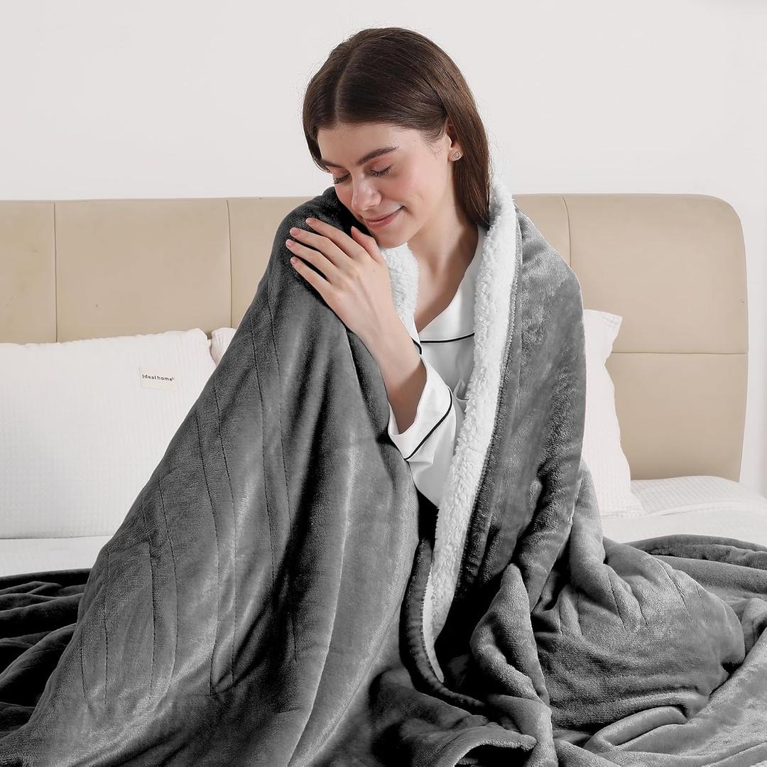 ESTINGO Heated Throw Blanket, Electric Blanket Throw with 5 Heating Levels & 4 Hours Auto Off, Super Soft Flannel Sherpa Fast Heating Blanket with ETL Certified for Bedding, 50"x60", Cool Gray
