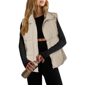 Zeagoo Women Puffer Vest Lightweight Stand Collar Sleeveless Winter Warm Zip Up Padded Outerwear Jackets with Pockets Beige XL