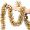 50 Feet Gold Christmas Tinsel Garland for Christmas Tree Decorations, Xmas Metallic Twist Shiny Hanging Garland Decor for Mantle Stairs Fireplace Home Holiday Indoor Outdoor