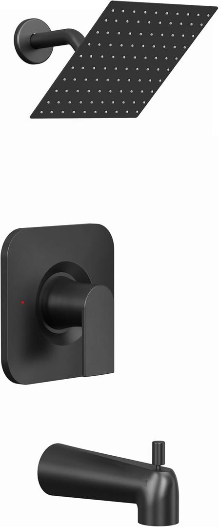 Compatible with Moen Posi-Temp Valve Tub Shower Trim Kit, Replacement for 2510, 2520, 2570, 2590 Valve Shower Faucet Set with 8 Inch Shower Head, Matte Black (Valve and Cartridge Not Included)