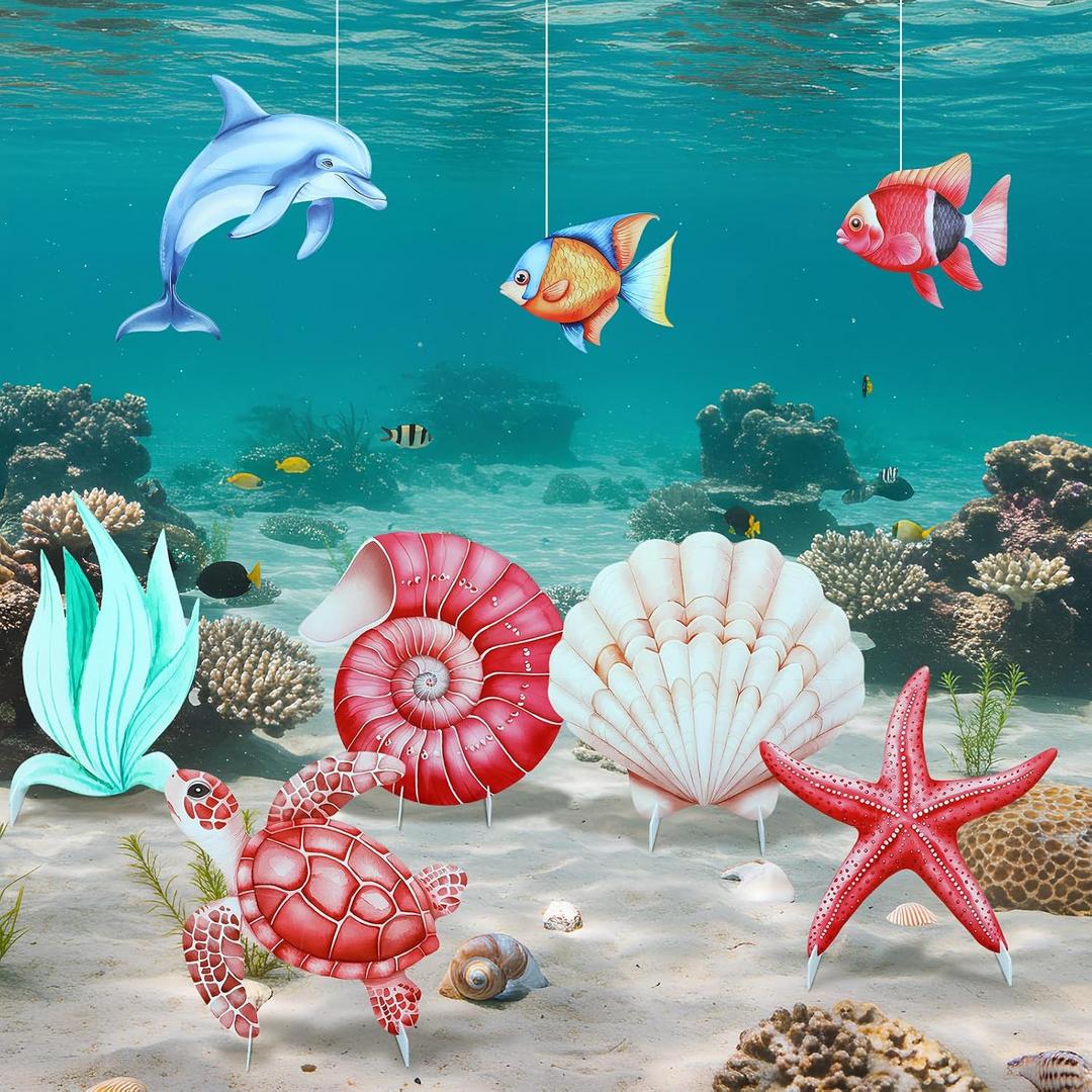 Thyle 8 Pieces Under The Sea Party Decorations Large Ocean Party Themed Tropical Fish Hanging Decor for Boys Girls Mermaid Creatures Pool Beach Baby Shower Decorations