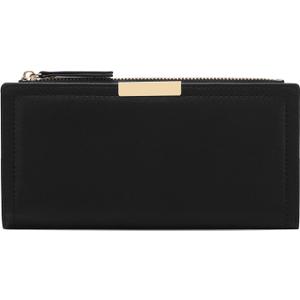 Slim Women Wallet Bifold Ladies Long Purse Travel Credit Card Holder with Coin Zipper Pocket (A01 Black)