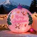 LANGXUN 8ft Pink Christmas Ball Inflatable Outdoor Indoor Decor, Giant Blow Up IP44 Weatherproof Xmas Decorations for Yard, Built-in 7-Color LED Rotating Light for Gardern Lawn Winter Holiday