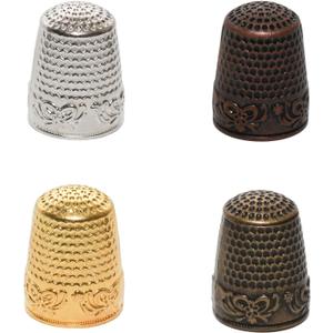 JAKOUE 4 Pcs Sewing Thimbles,Finger Protector Fingertip Thimble,Coin Thimble for Needlework, Hand Embroidery Craft with 4 Color(Brass+Bronze+Gold+Silver)