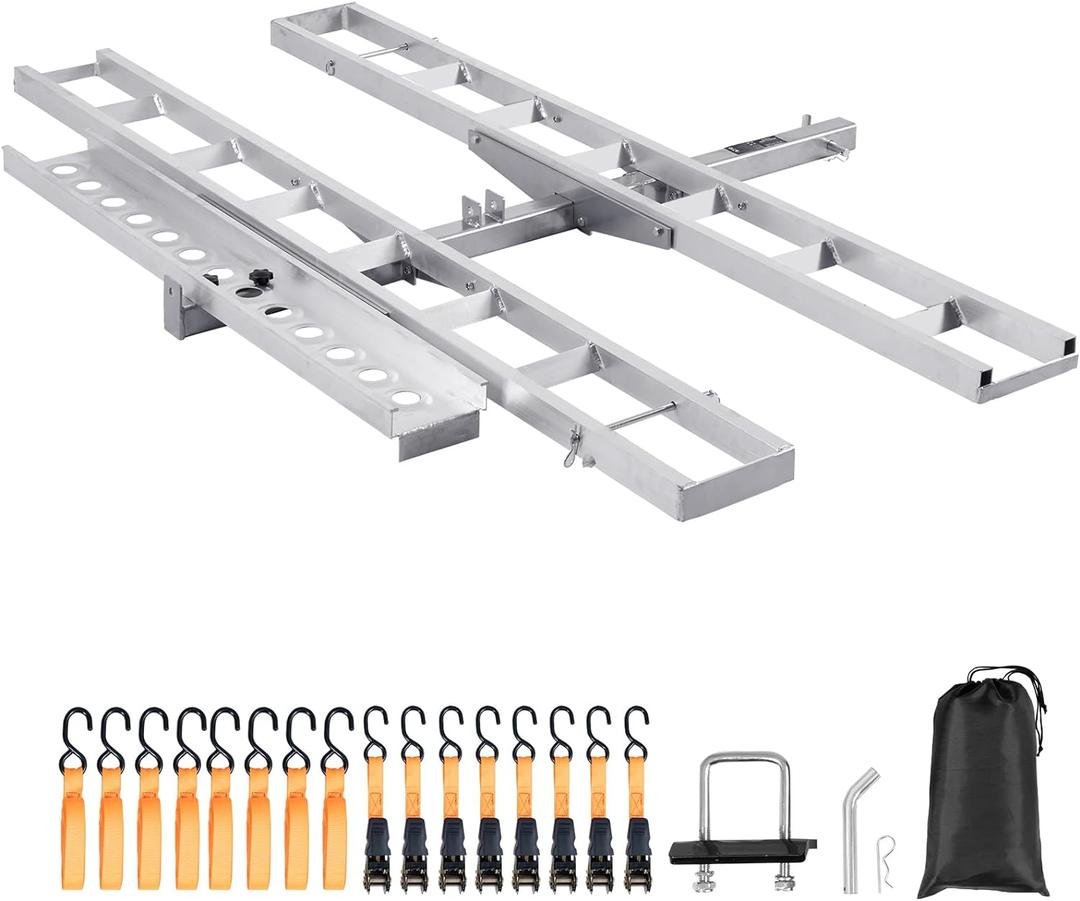 VEVOR Motorcycle Carrier, 2-Bike 600 LBS Aluminum Motorcycle Carrier Hitch Mount, Loading Ramp, Scooter Dirt Bike Trailer Hauler, Ratchet Straps and Stabilizer, for Car, Truck with 2" Hitch Receiver