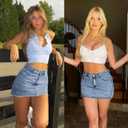 Denim Skort for Women Denim Mini Skirt Casual High Waist Stretch Jean Skirt with Pockets (S)