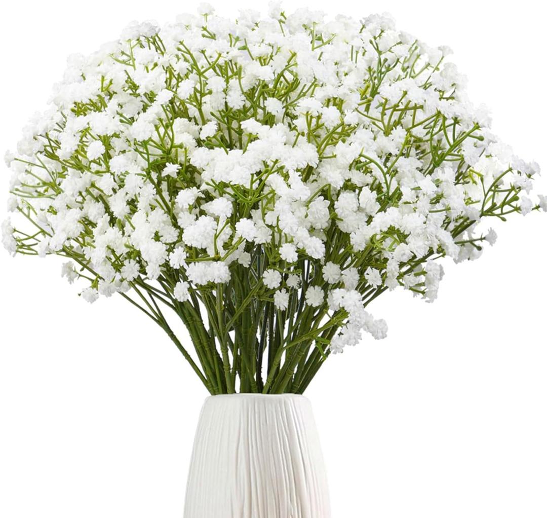 24 Pcs Babys Breath Artificial Flowers Bulk, 11inch Fake Baby Breath Flowers White Faux Gypsophila Real Touch Flowers for Outdoors Wedding DIY Bouquet Arrangement Party Home Table Decor