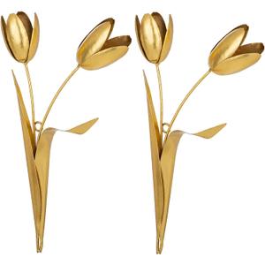 DILATATA Metal Flowers Wall Decor, 15" Metal Tulip Flowers Rustic Wall Art Decoration Floral Sculpture Farmhouse Wall Hanging Decor for Home Kitchen Bedroom Living Office, Gold 2 Pack