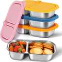 4 Pack Stainless Steel Snack Containers with Silicone Lids, Reusable Stainless Steel Food Containers Snack Box, 2 Compartment Meal Prep Containers for Lunch, Leakproof, Dishwasher Safe