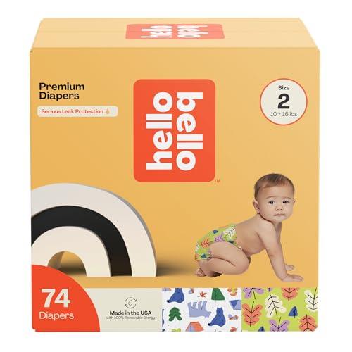 Hello Bello Premium Diapers Size 2, Happy Camper & Live Leaf Love Designs, 74ct Club Box