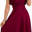 LYANER Women's Warp V Neck Ruffle Short Sleeve A Line Swing Flared Cocktail Party Midi Dress (Medium)