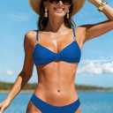 OWICA Triangle Bikini Sets for Women Two Piece Sexy Women's Bathing Suits V Neck Spaghetti Strap Cheeky Swimsuit (Blue, S)