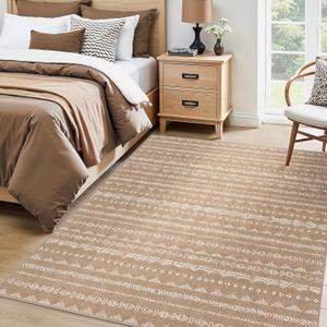 Deerly 3x5 Rugs Boho Moroccan Farmhouse Machine Washable Rug 3x5 Area Rug Non-Slip, Soft Low Pile Indoor Floor Carpet Neutral Rug for Living Room Kitchen Bedroom, Coffee