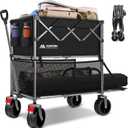 400L Foldable Double Decker Wagon Cart Collapsible with Tailgate 450LBS Heavy Duty Sports Wagon Double Decker All Terrain Big Wheels Beach Wagons for Camping, Fishing & Outdoor Use - Black