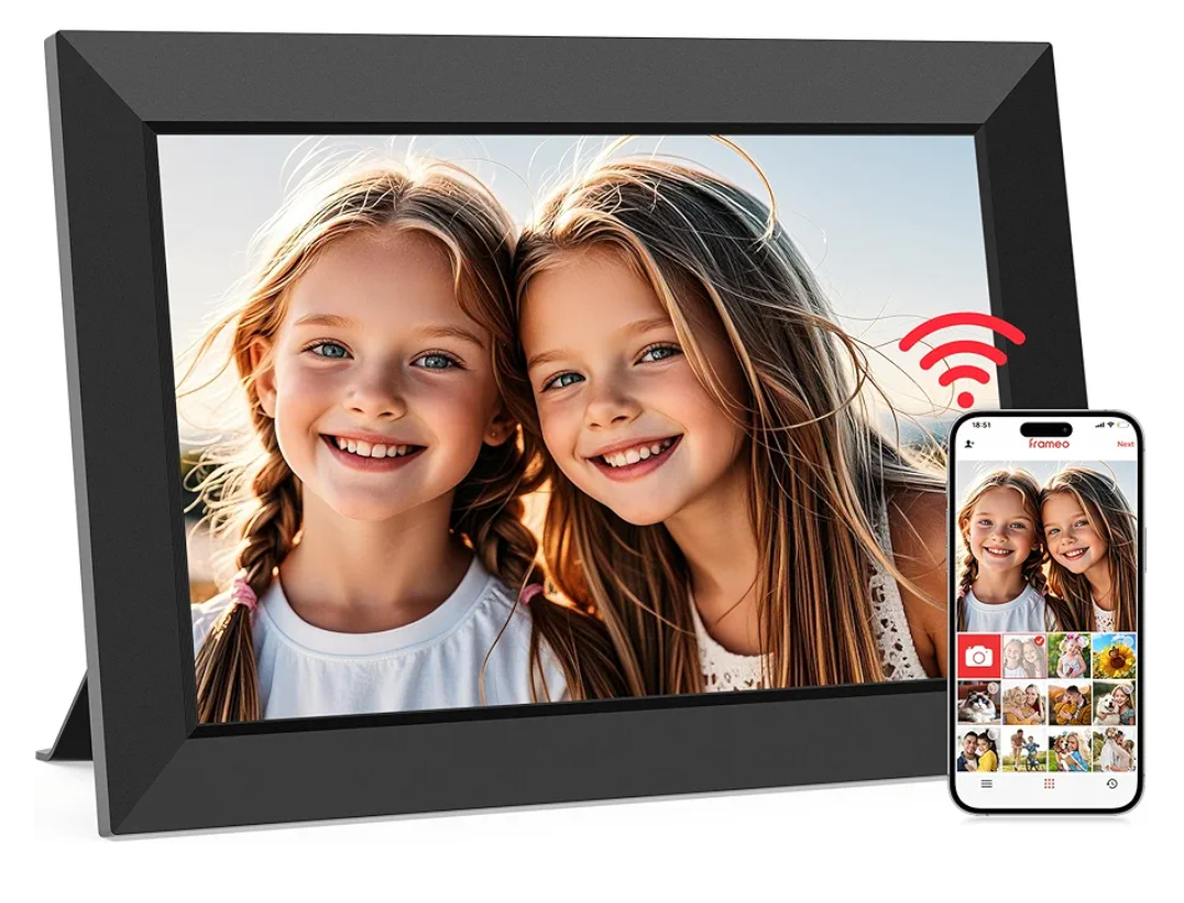 Frameo 10.1 Inch WiFi Digital Picture Frame, Smart Cloud Electronic Photo Frame with HD IPS Touch Screen Slideshow 32GB Memory Auto-Rotate Wall Mount, Share Photos/Videos from Phone - Gifts for Mom