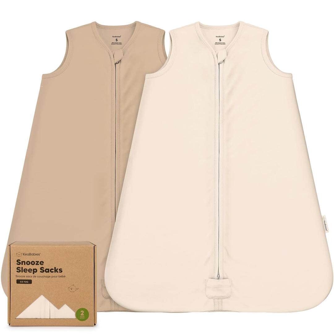 2-Pack Baby Sleep Sacks, Zipper Wearable Blanket - 0.5TOG Organic Cotton, Lightweight,Soft Cozy Infant Sleeping Sack 3-6 months,Easy to Wear Small Newborn Transition Swaddles Sleepsacks(Ecru, S)